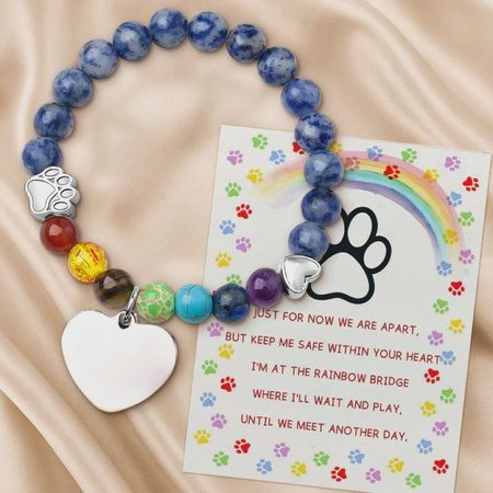 Rainbow Bridge Pet Memorial Bracelet - Custom Engraved Name & Date - Healing Stone Gift for Pet Loss